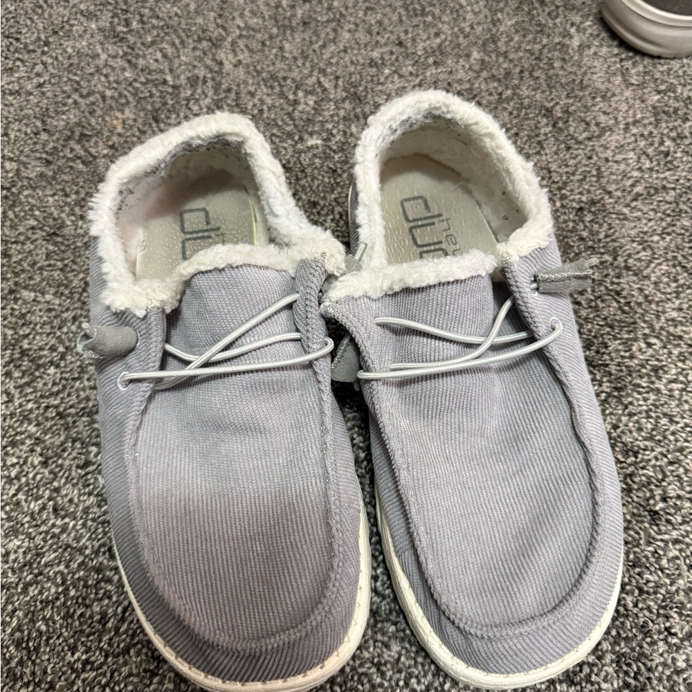 Hey Dude Women's Slip-On Flats in Light Gray with Sherpa Trim